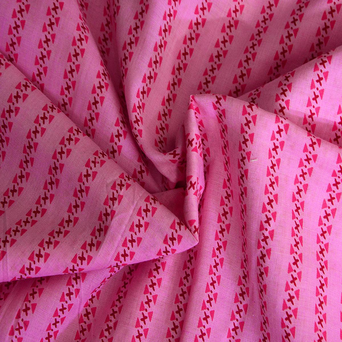Precut Of Pink Stripes Pure Cotton Fabric