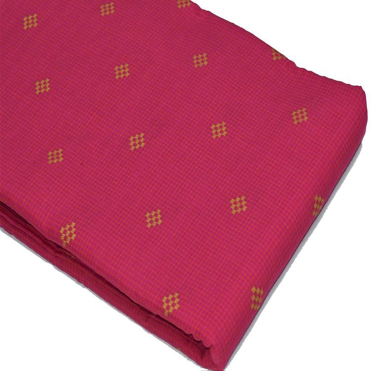 Precut Of 1 Meter Magenta Mehndi Checks Polkas Printed Cotton Fabric