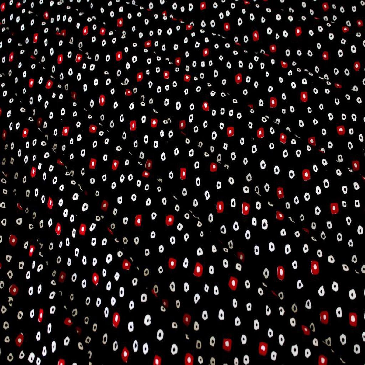 Black Red Geometric Bandhini Printed Pure Cotton Fabric