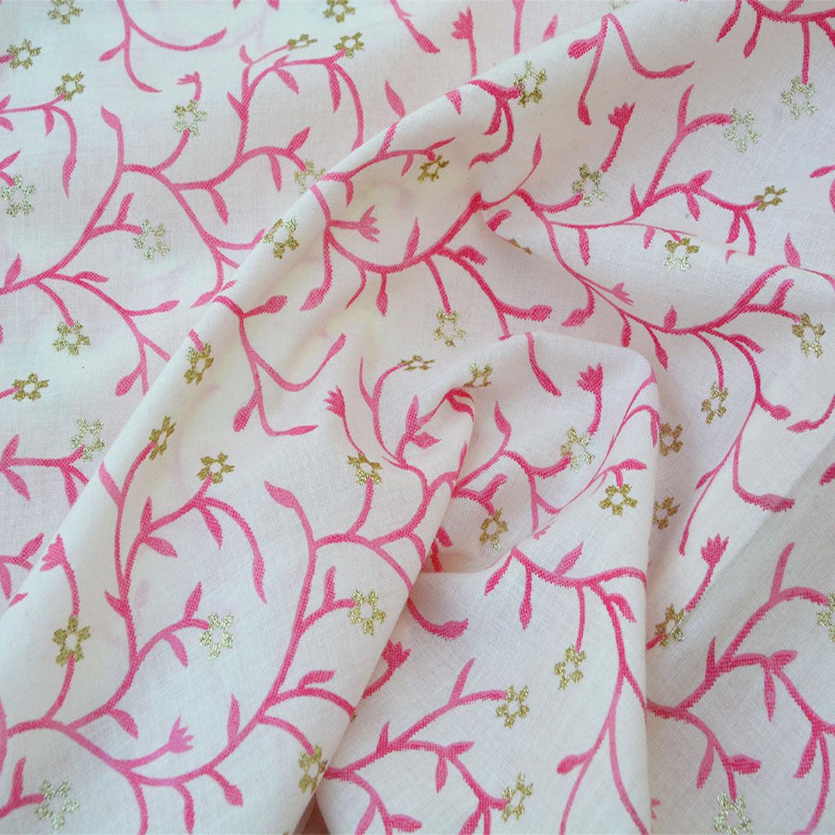 Precut of 1 meter White Floral Pure Mul Mul Cotton Fabrics