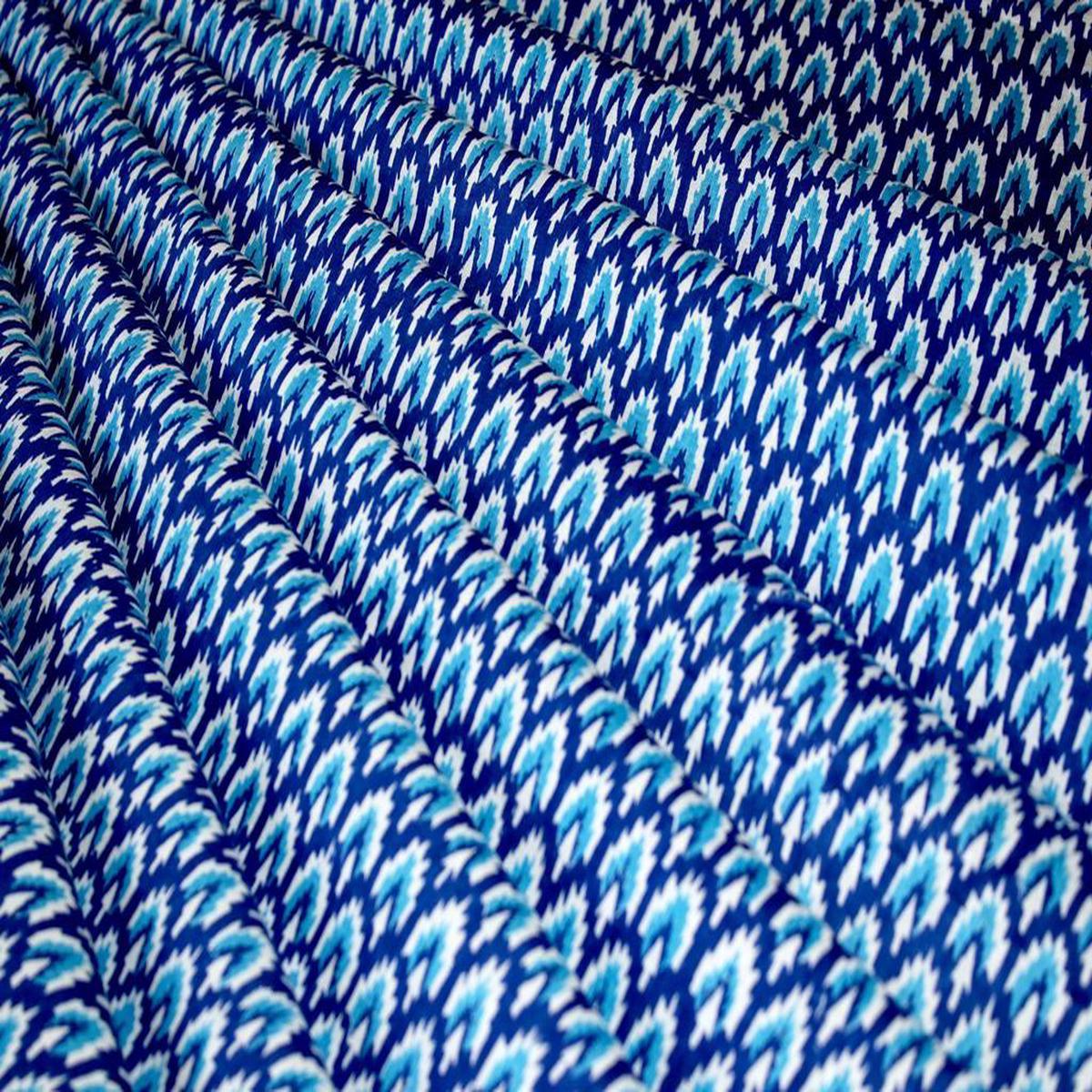Blue Floral Motif Printed Pure Cotton Fabric