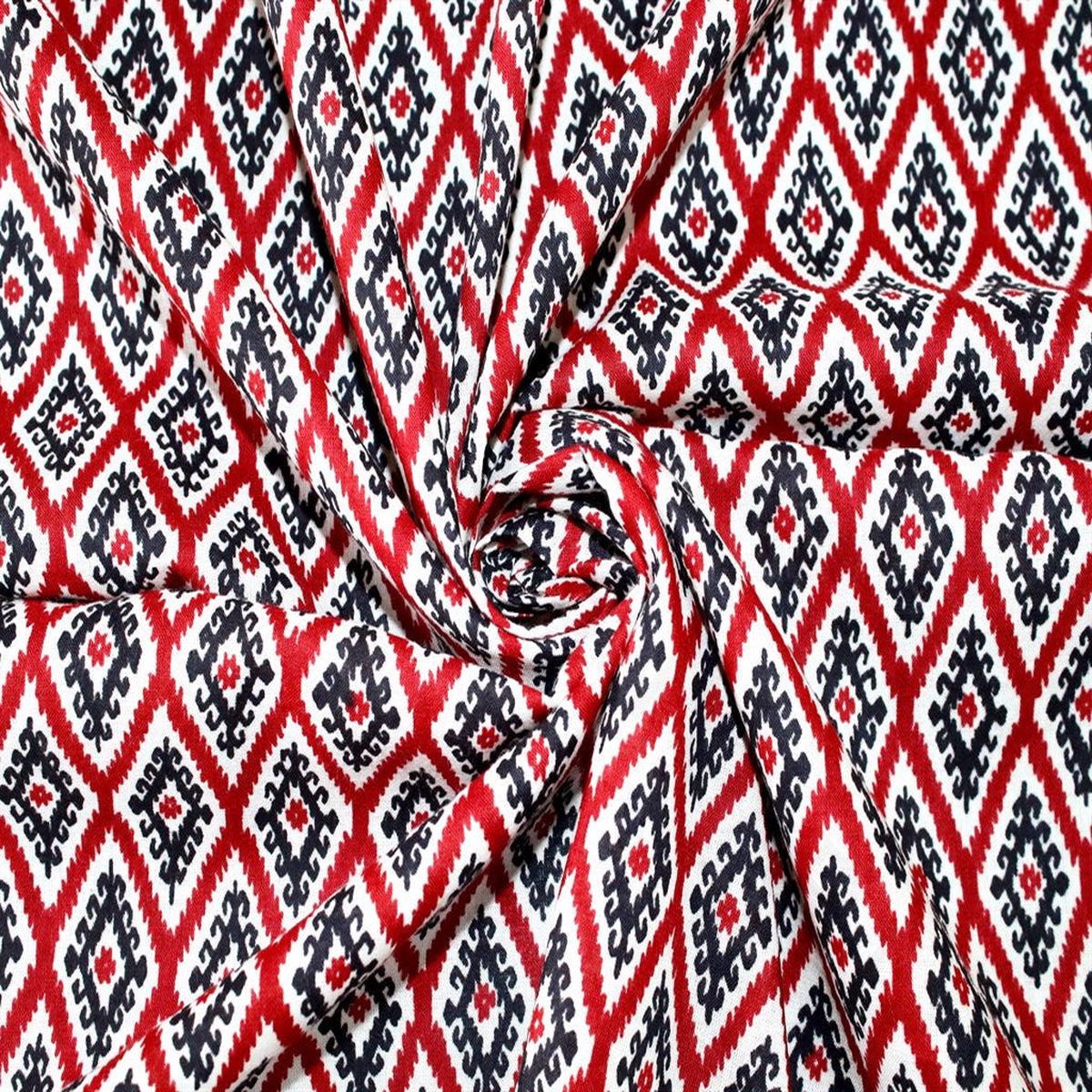 Red Black Geometric Pure Cotton Fabric