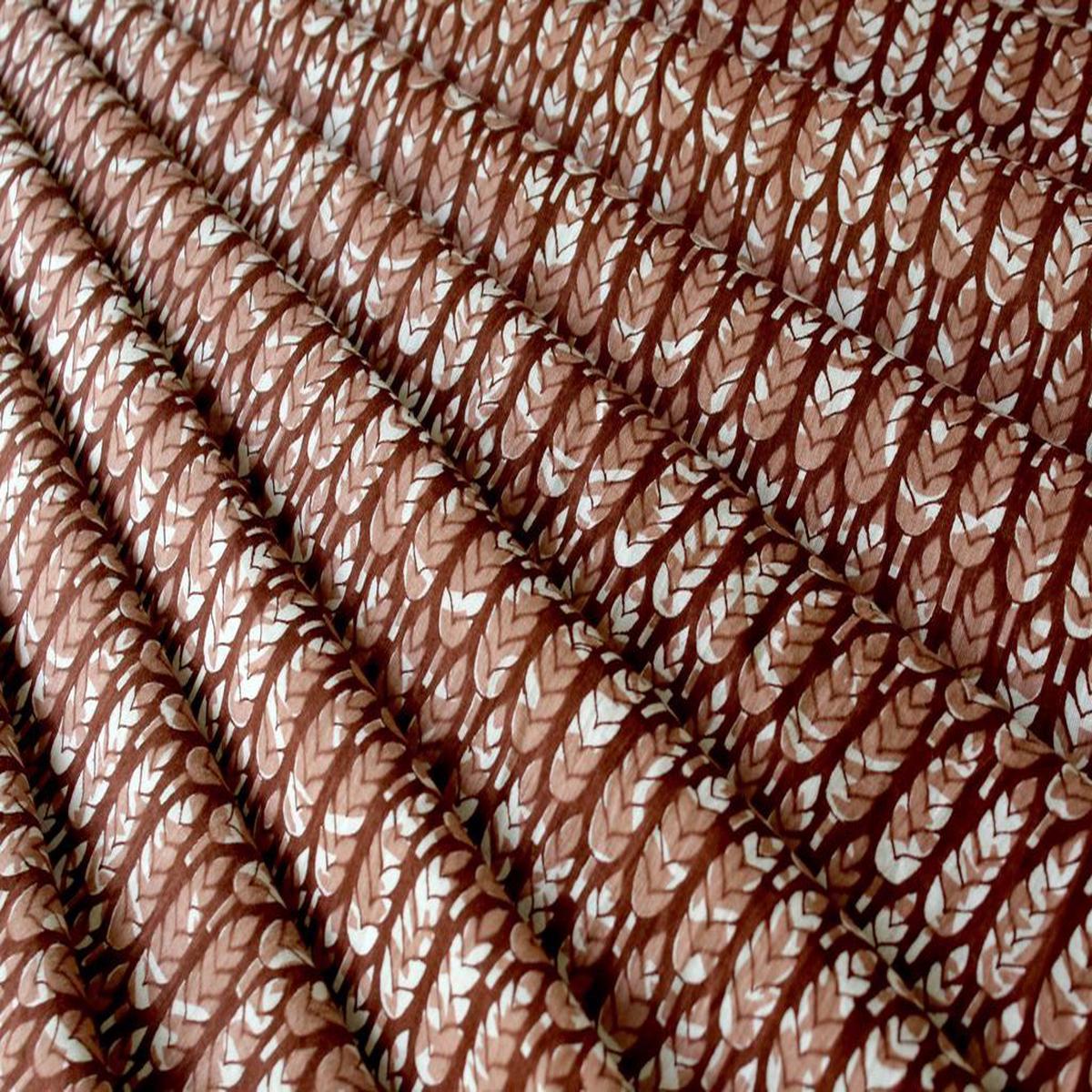 Brown White Floral Printed Pure Cotton Fabric