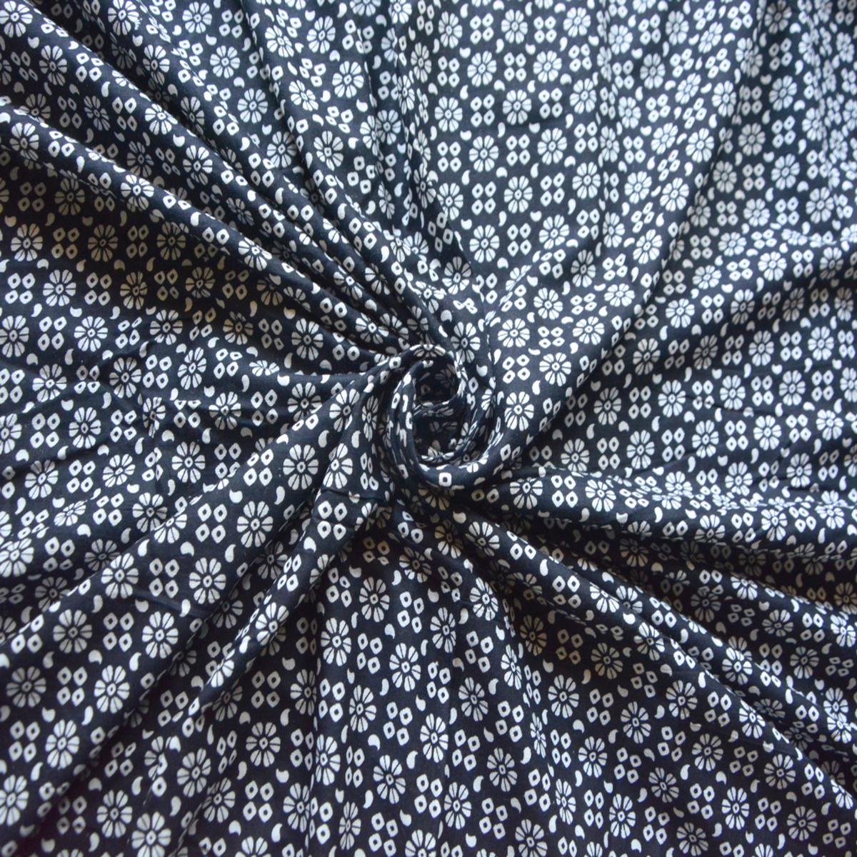 Black & White Floral Printed Pure Cotton Fabric