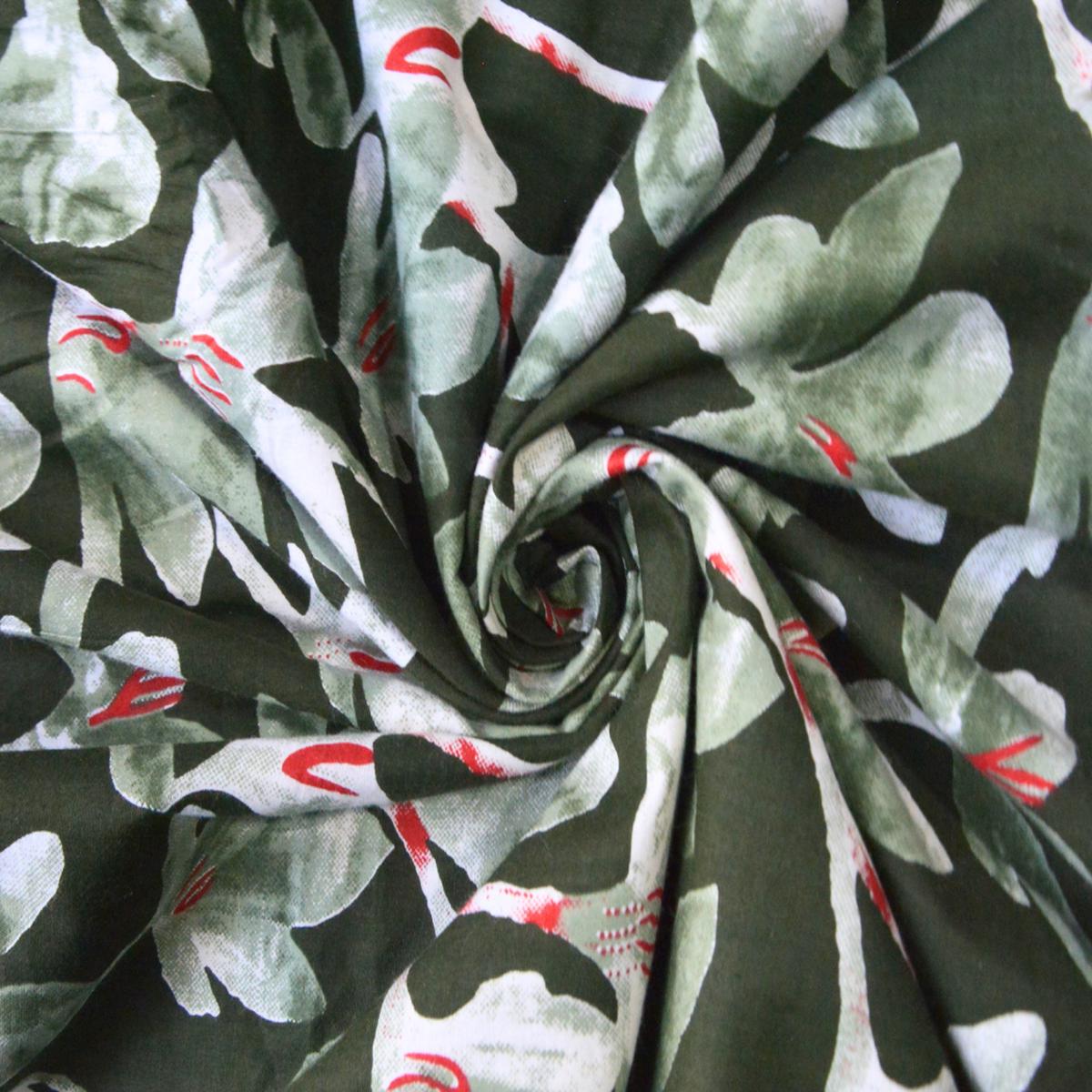 Dark Bottle Green Floral Printed Pure Cotton Fabric