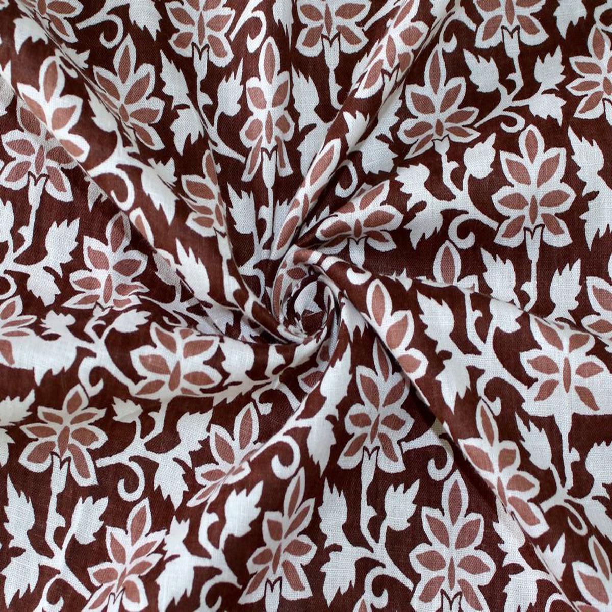Brown Floral Printed Pure Cotton Fabric