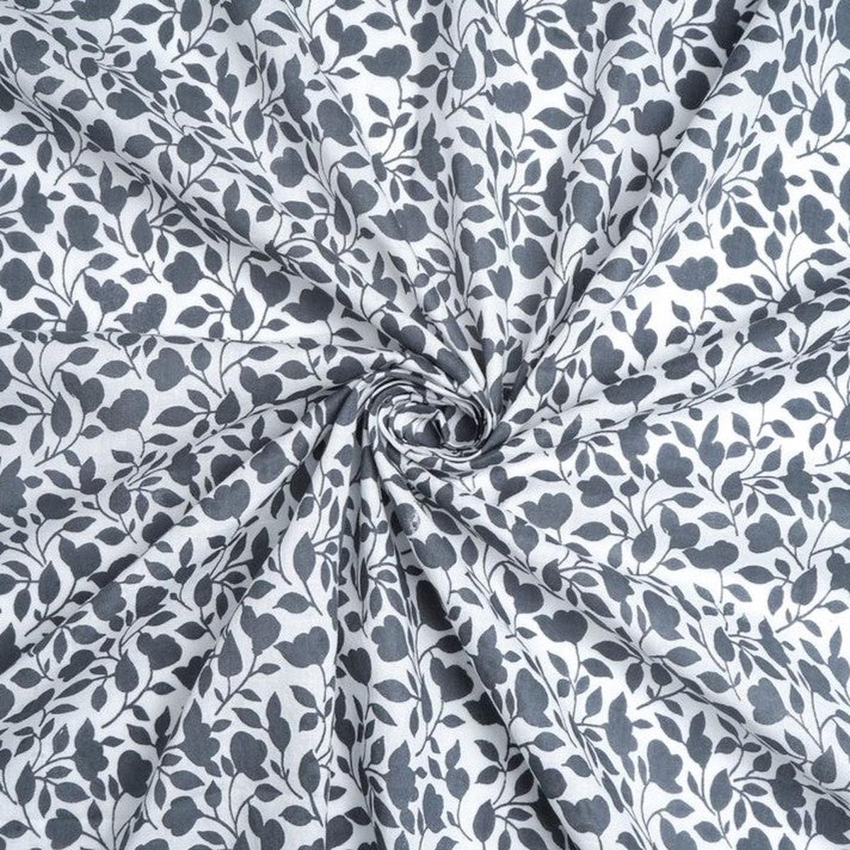 Grey & White Floral Printed Pure Cotton Fabric
