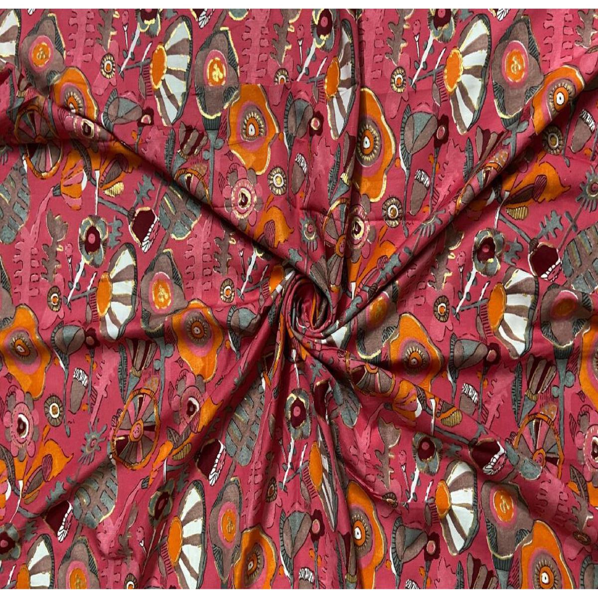 Multicolor Premium Digital Print Cotton with Illustrative Floral & Gold Foil Accents Fabric