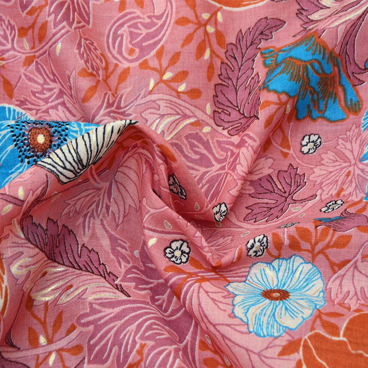 Dark Peach Floral Pure Mul Mul Cotton Fabric