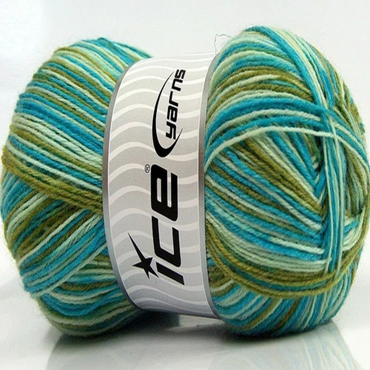 100 Gram Magic Sock Yarn #67785 Turquoise Blues, Greens Ice Superwash Wool Nylon