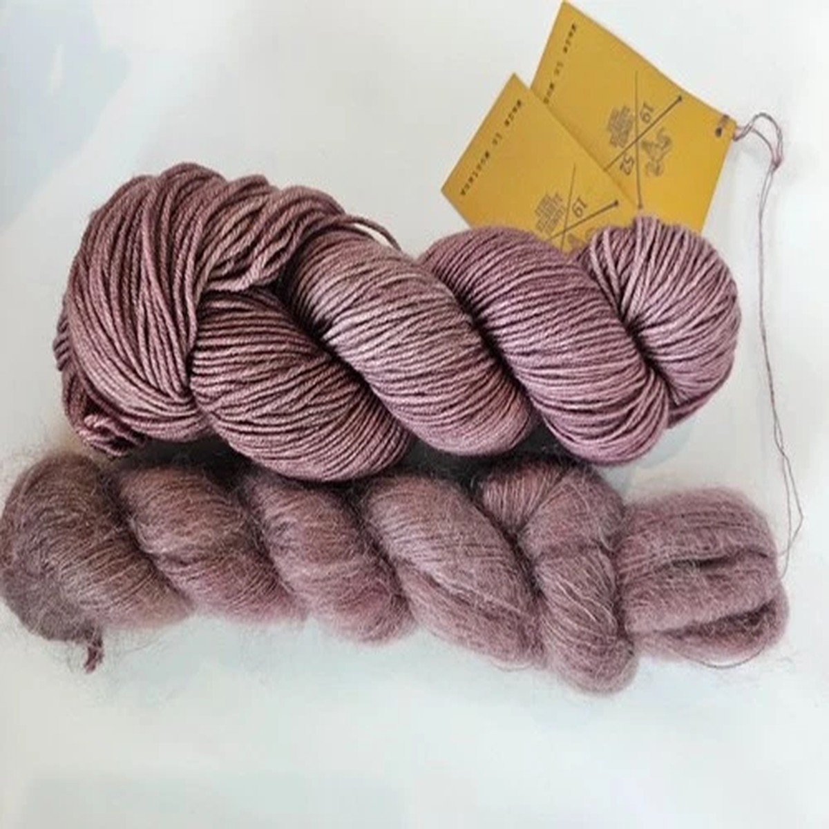 Farmers Daughter Fibers Matching Set of Juicy DK and Mighty Mohair Two Skeins
