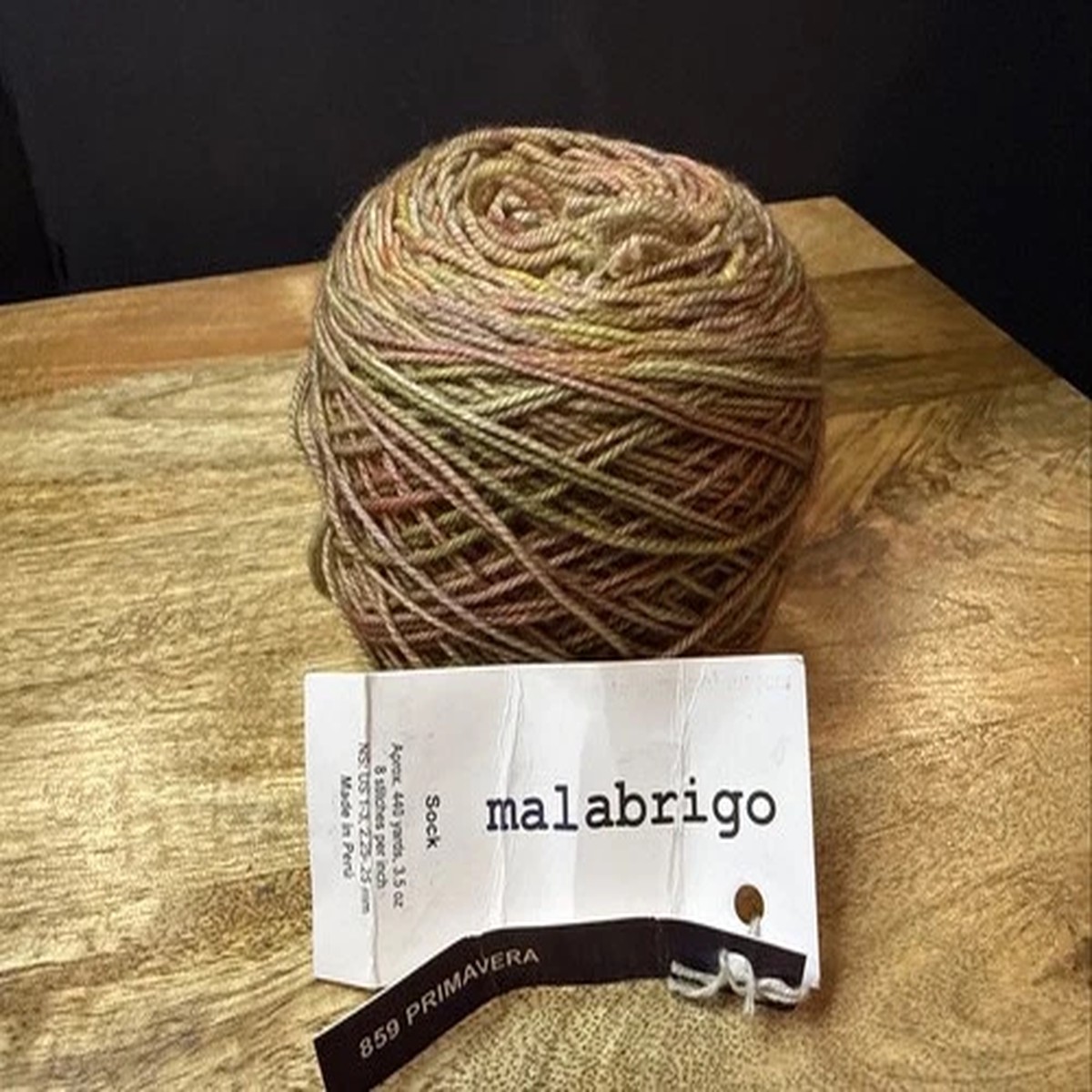 Malabrigo Sock Yarn, Color Primavera, 100g, Brown Green Merino Wool