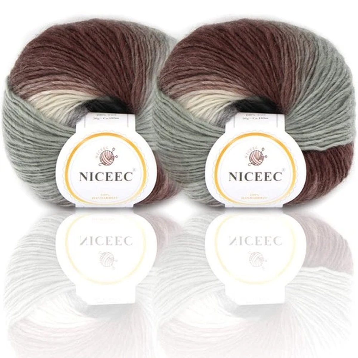 NICEEC 2 Skeins Rainbow Soft Yarn 100 Wool Gradient Multi Color Yarn for