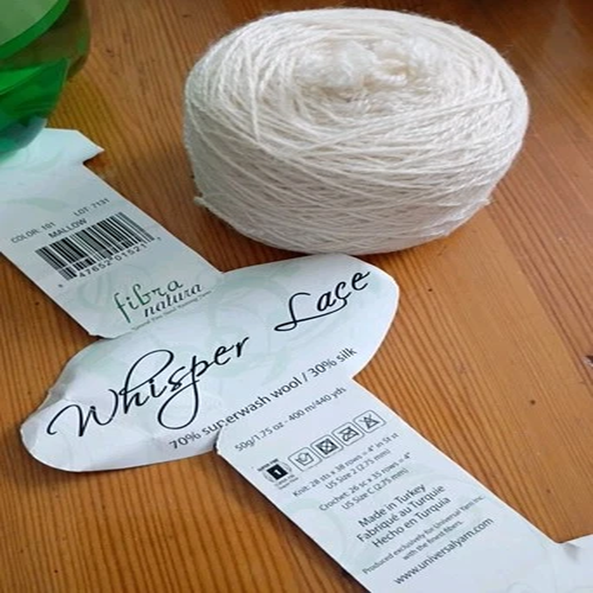 Whisper Lace Yarn Fibra Natura 1.45 oz Wool Silk Blend Color 101 Mallow Lot 7131