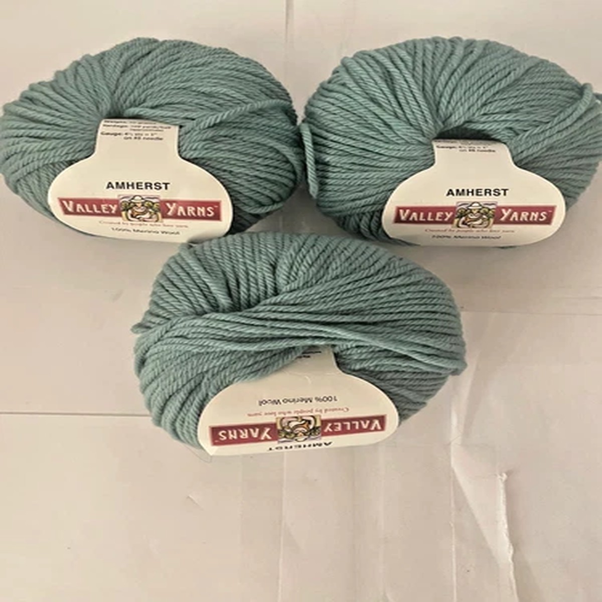 3 New Valley Yarns Amherst 100% Merino Wool Yarn Color Lake 109 yards each