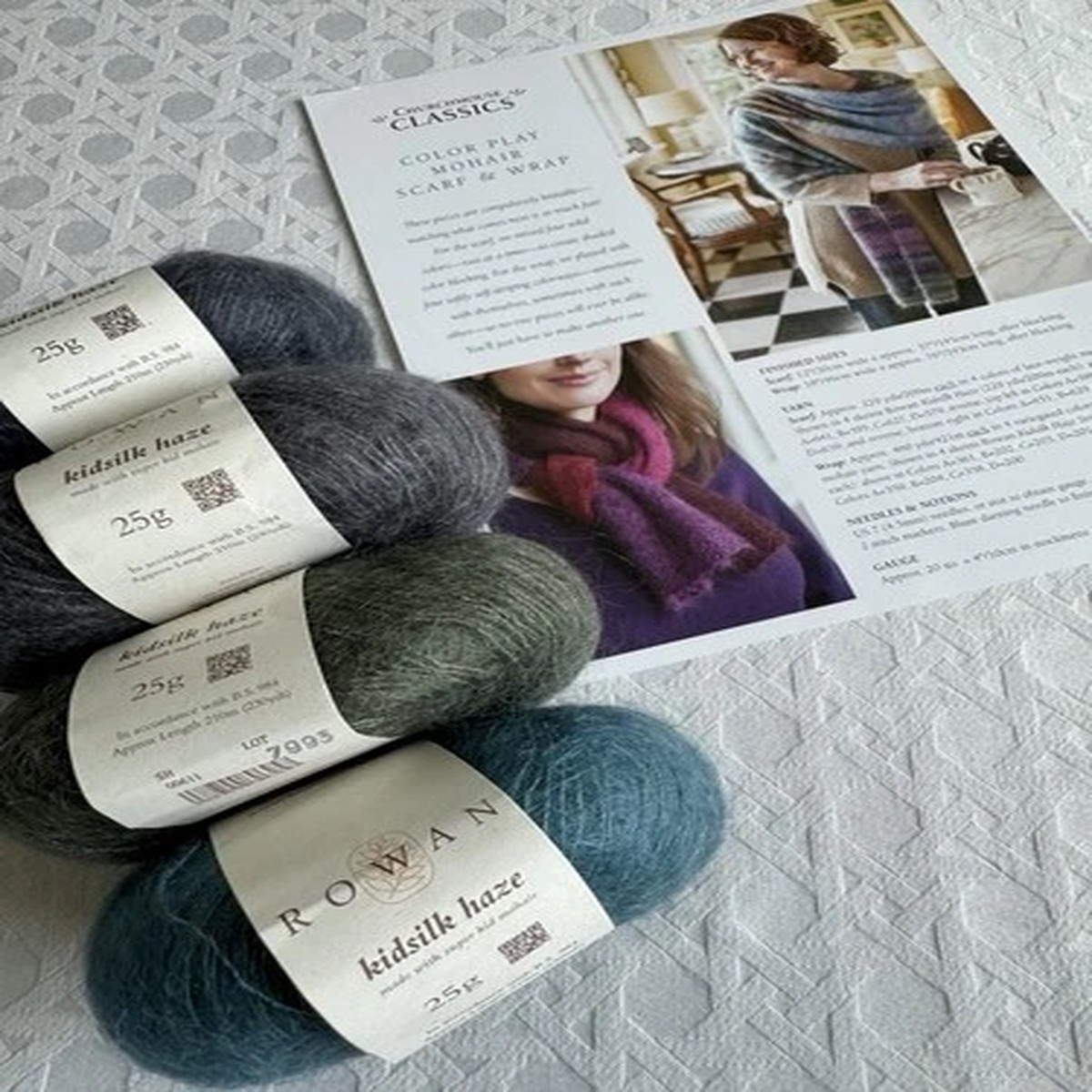 Churchmouse Classics Rowan Kidsilk Haze Mohair Color Play Scarf Pattern Kit