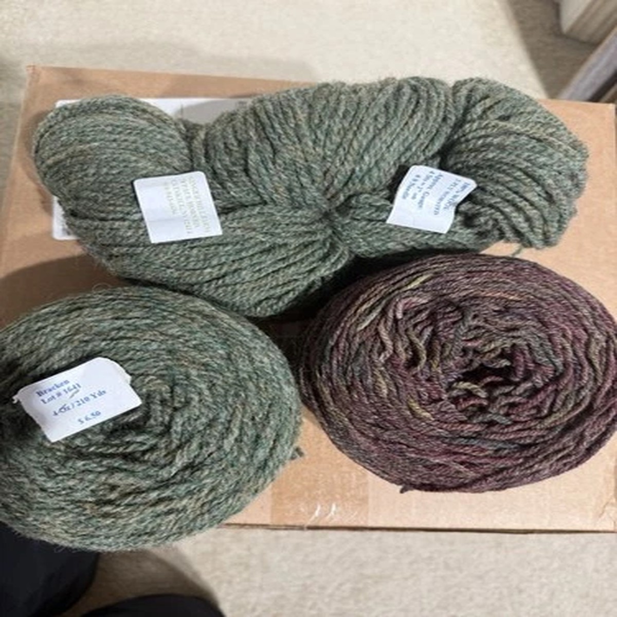 Ginger Hill Farm 100% Wool Heathered Forest Green and Brown x 3 Skeins