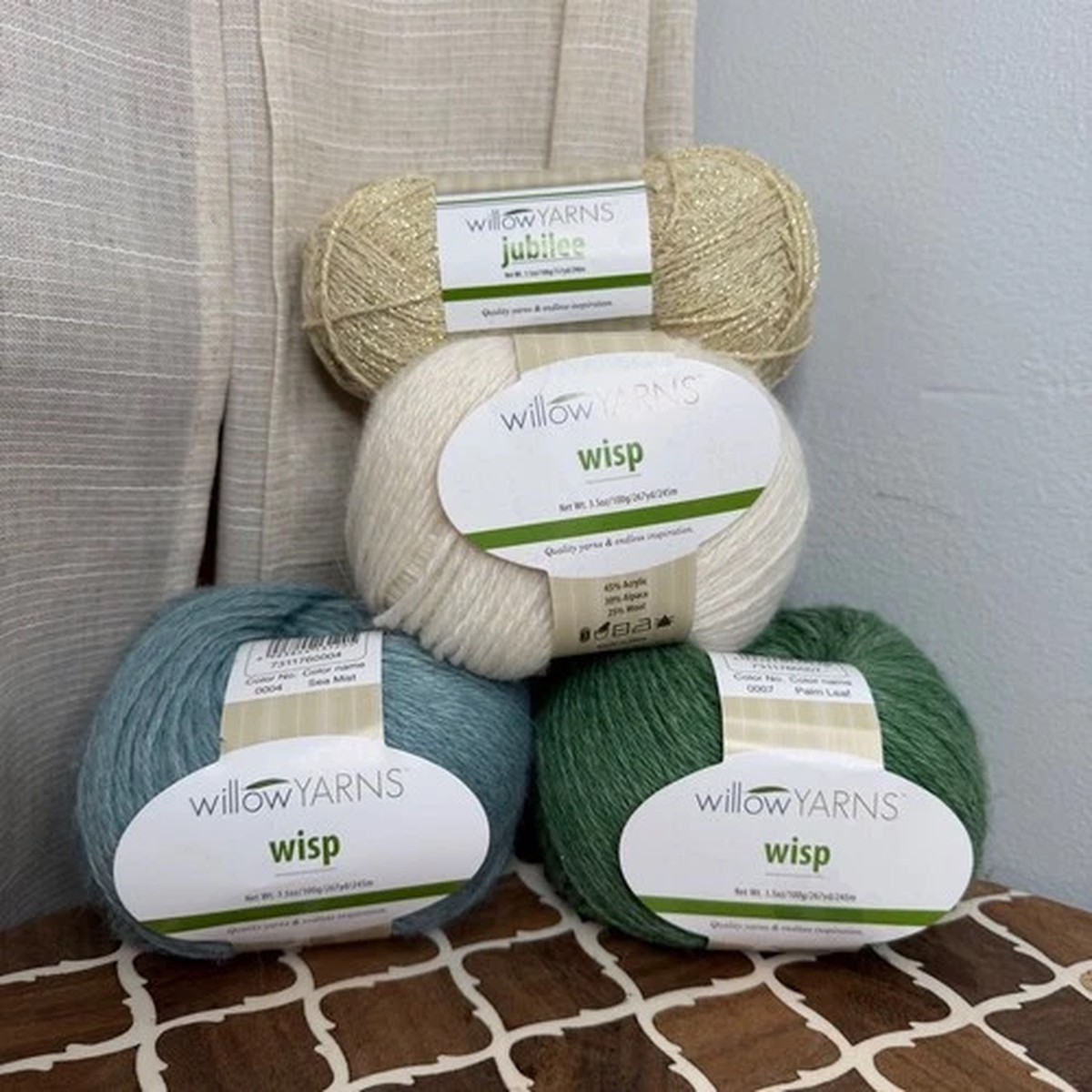 NEW Willow Yarns Wisp & Jubilee Alpaca Wool Cotton Blend Yarn Bundle 4 Skeins