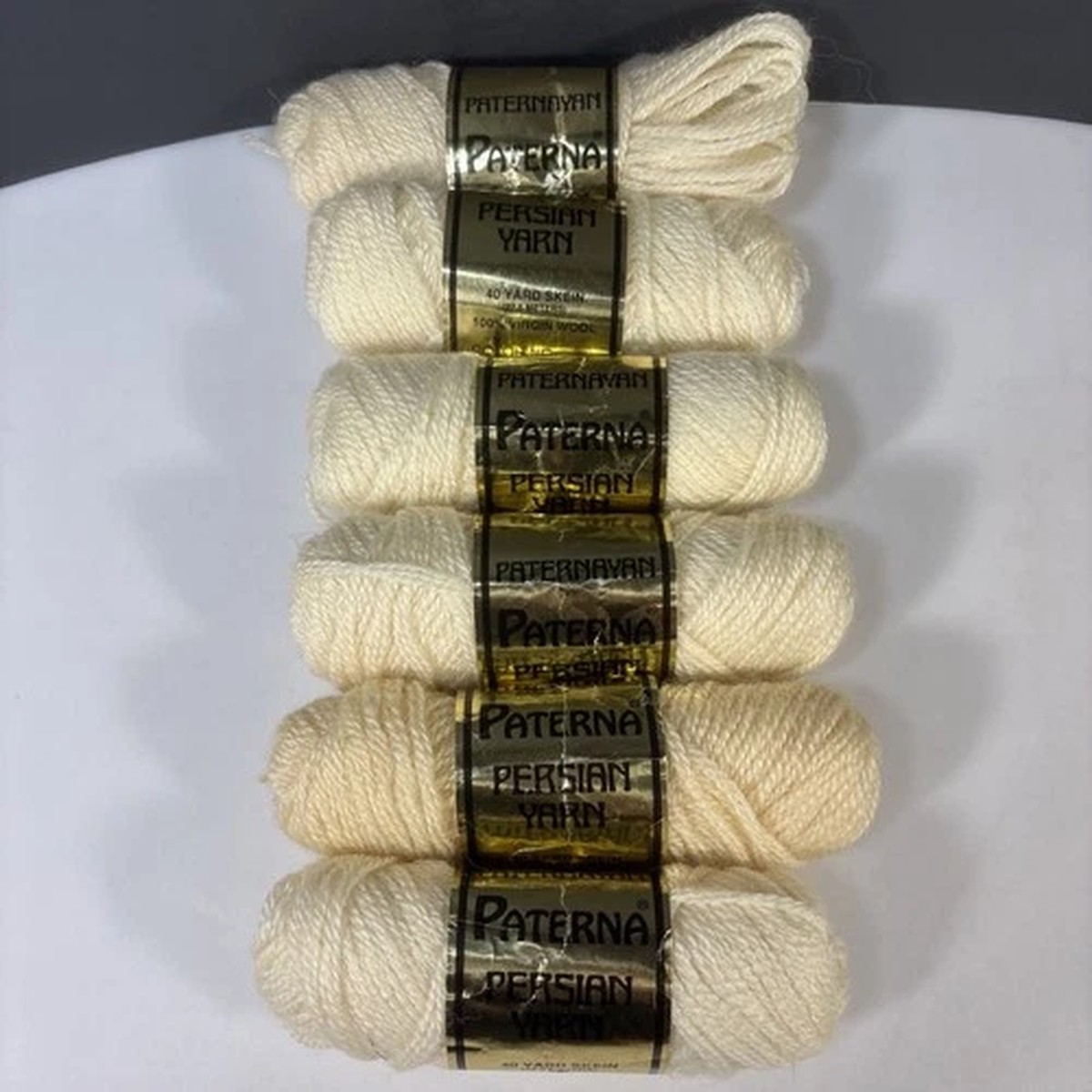 Paterna Tapestry Wool Persian 3 Ply Yarn 6 Skeins Off White Cream #040 Vintage