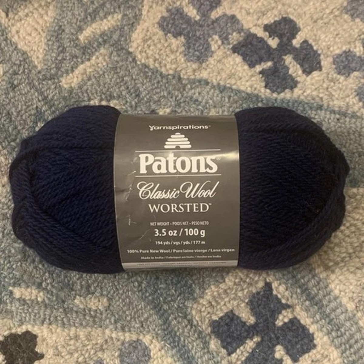 Patons Classic Wool Worsted Yarn 100% Wool Navy 100g 194yd Skein Blue