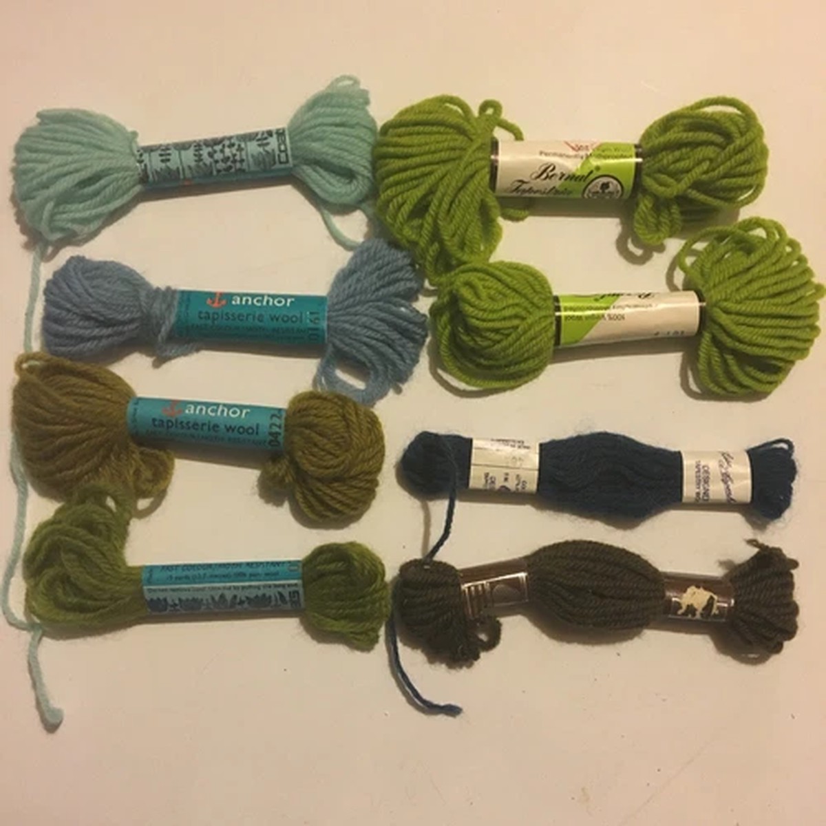 Vintage 8 Tapestry Wool Skeins Anchor Bernat DMC Lisa Copenhagen Blue Green
