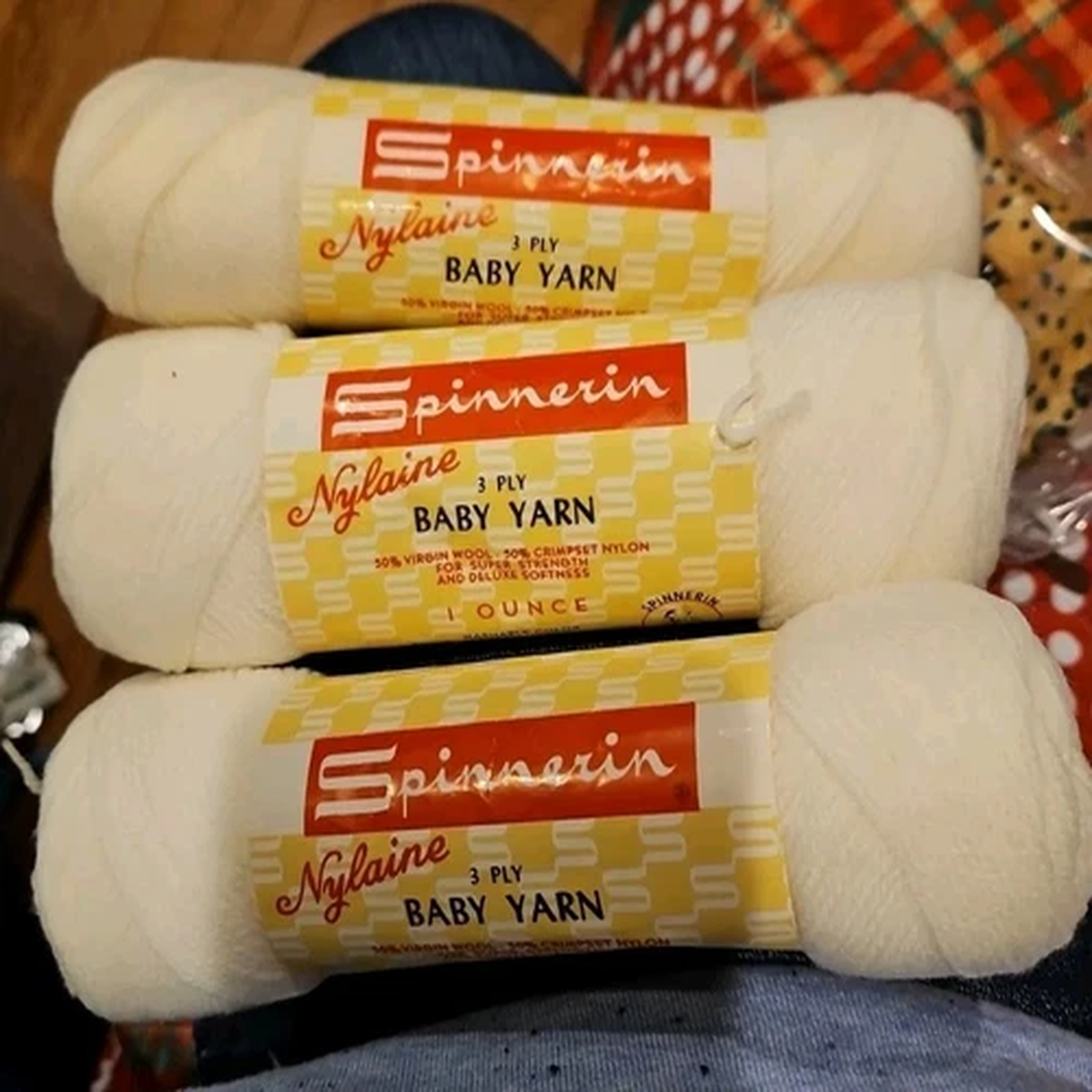 Vtg Spinnerin Nylaine lot of 3 off White cream, skeins yarn