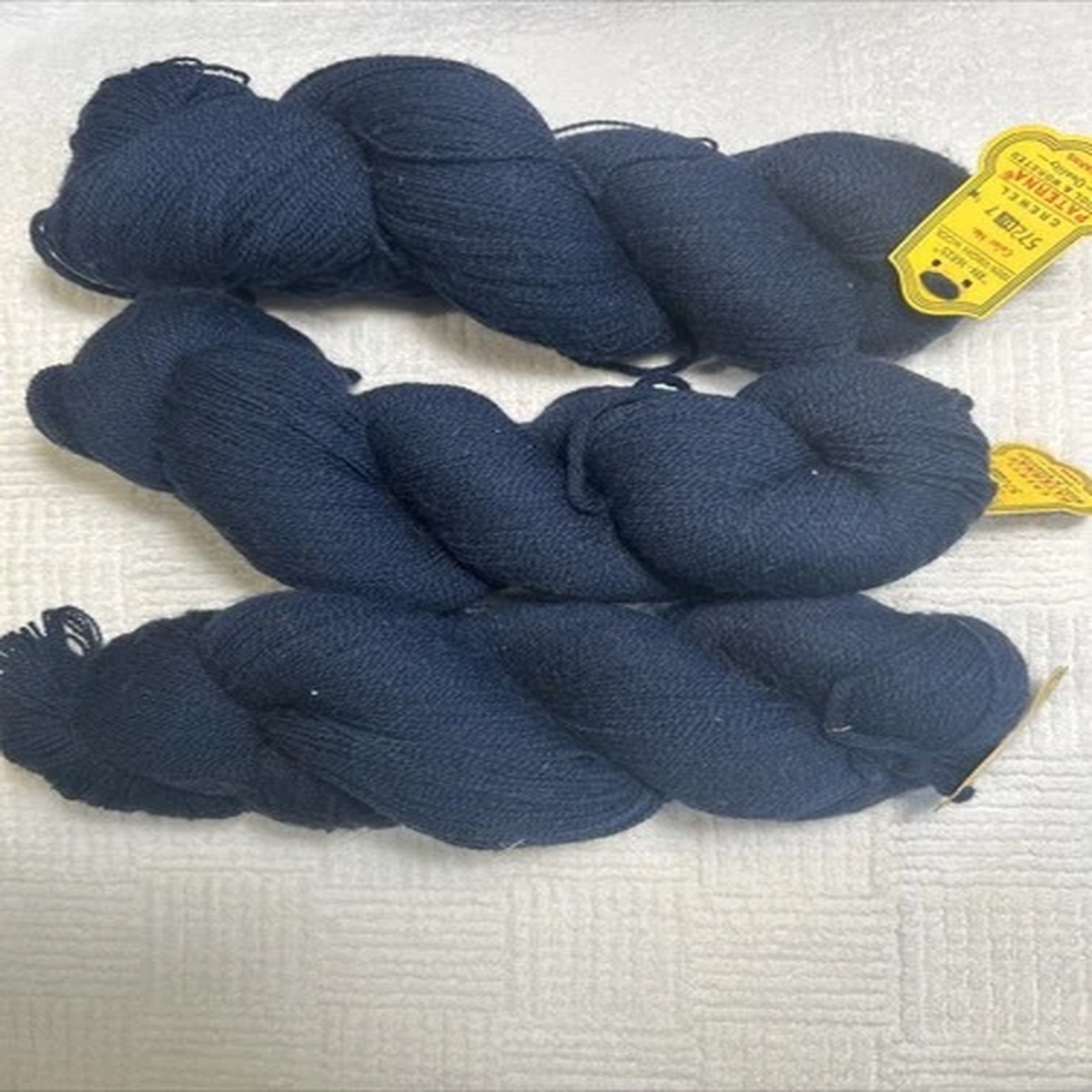 3 Vintage Hanks Of 100% Virgin Wool Yarn by Paterna Lot of Dark Blue NOS