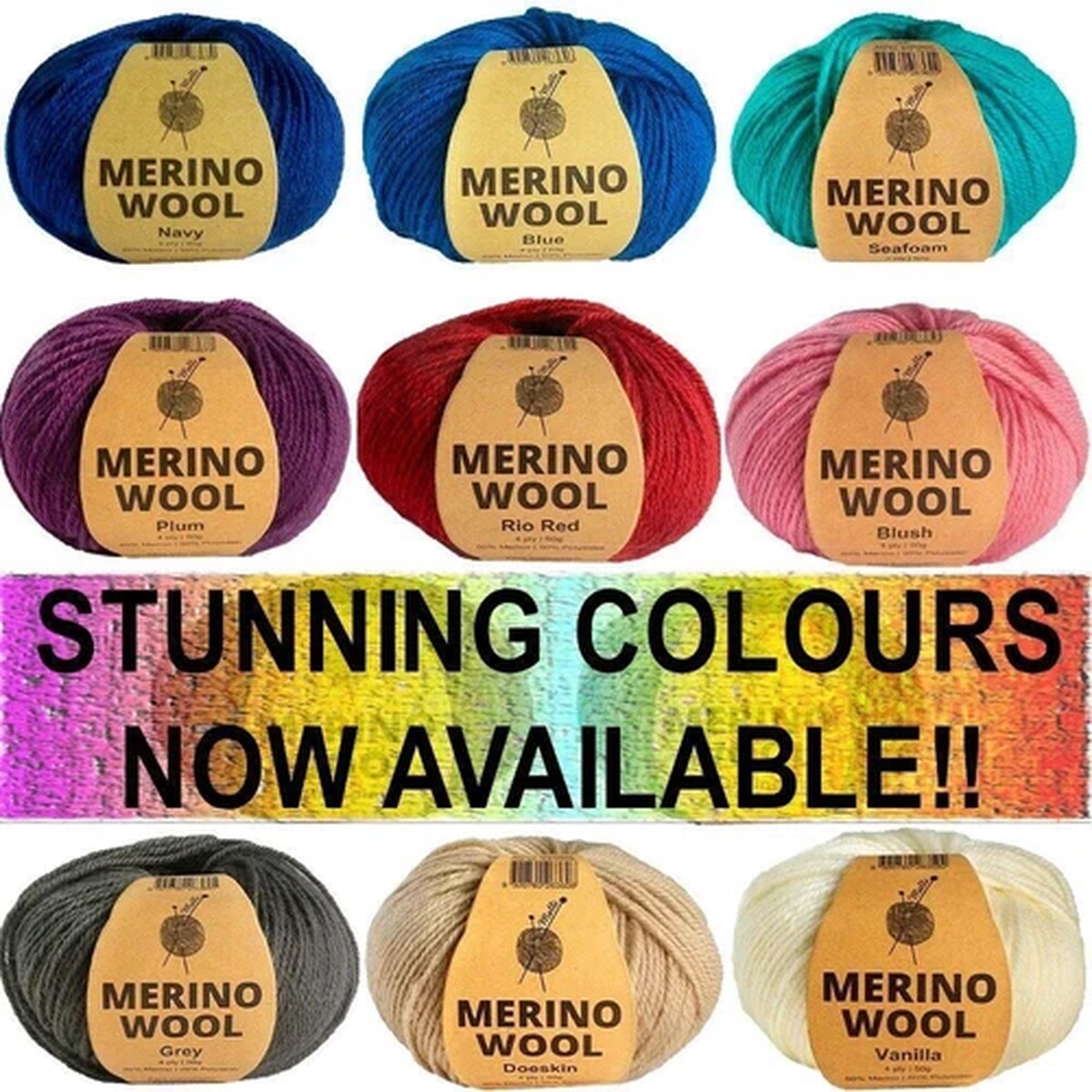 50g Merino Blend Wool 4 Ply Super Soft Knitting & Crochet Yarn Many Colours