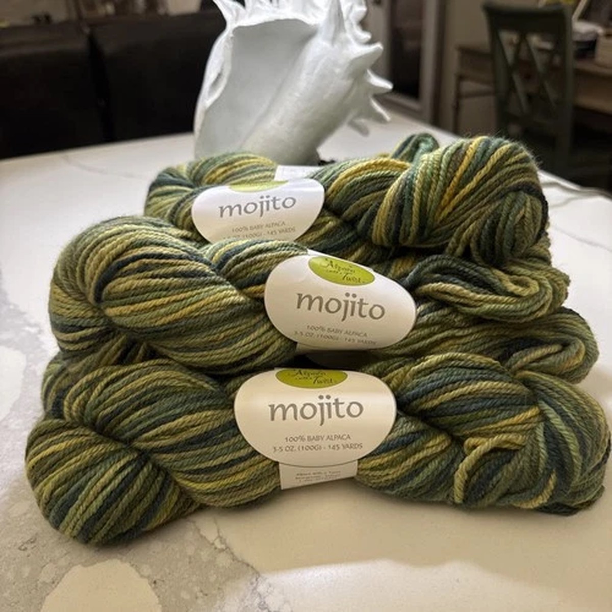 7 skeins Alpaca with a Twist Mojito/variegated green 100% Baby Alpaca 145yd ea.