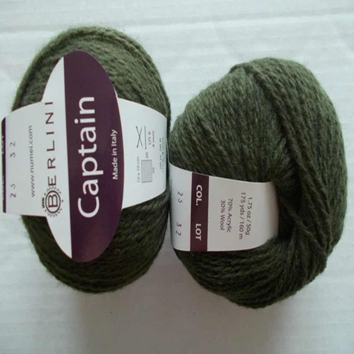 Berlini Captain wool blend yarn, Avocado, lot of 2 (175 yds each)