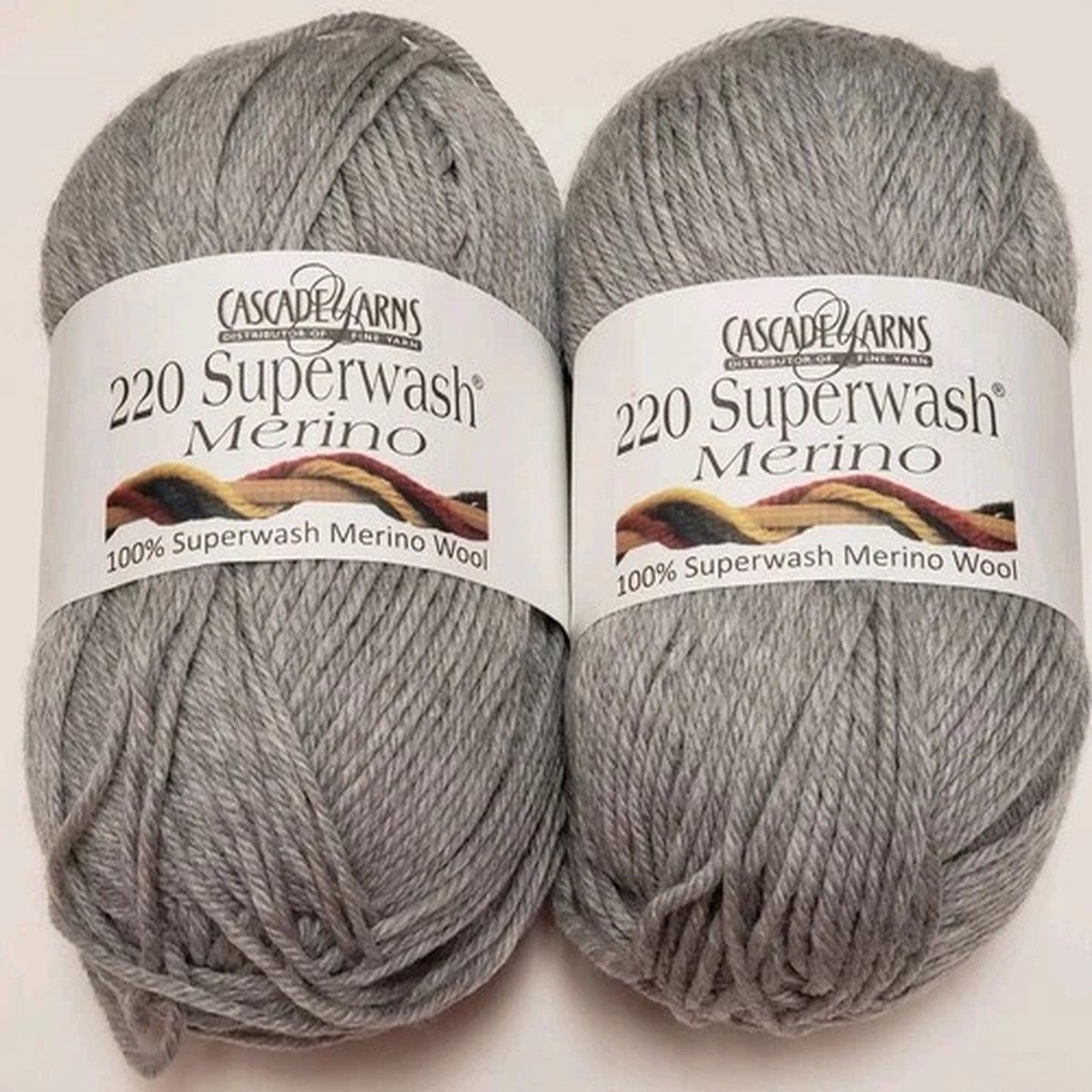 Lot of 2 Cascade Yarn 220 Superwash Merino 26 Silver Heather