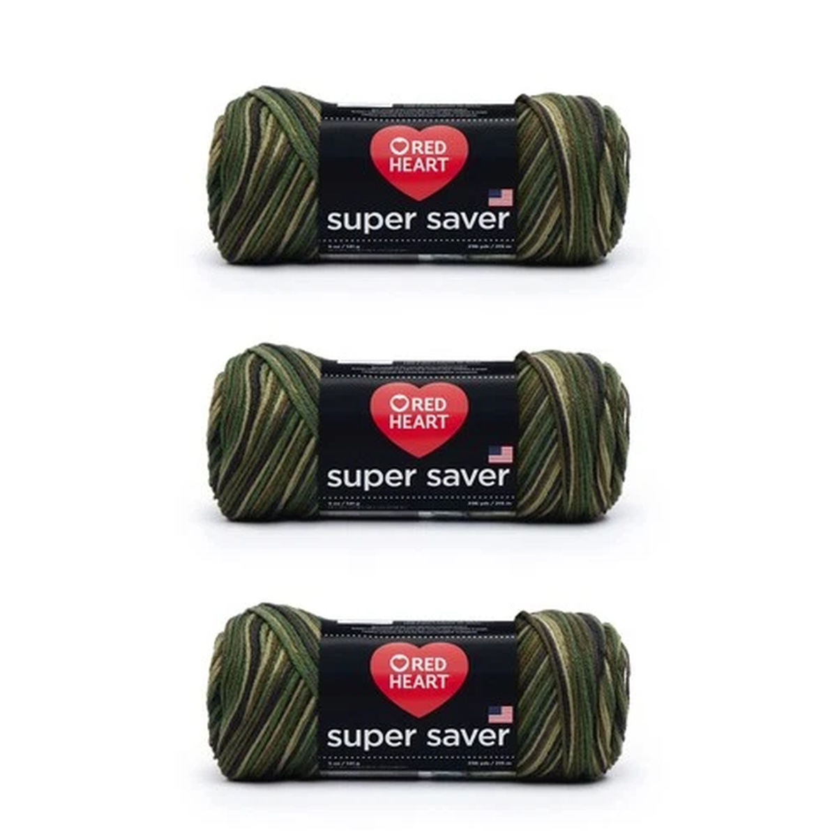 Red Heart Super Saver Yarn 3 Pack Camouflage Acrylic Knit Crochet Craft 80 Co...