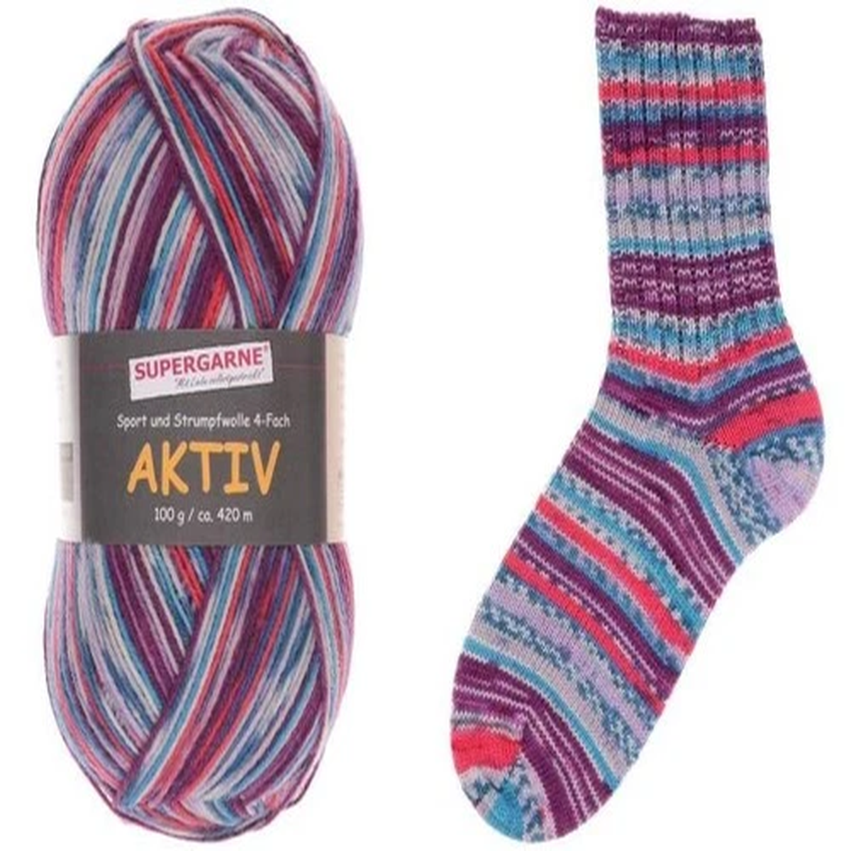 Supergarne Aktiv Sock yarn 4-ply superwash 100g/459yd 4HER #35530 rubina