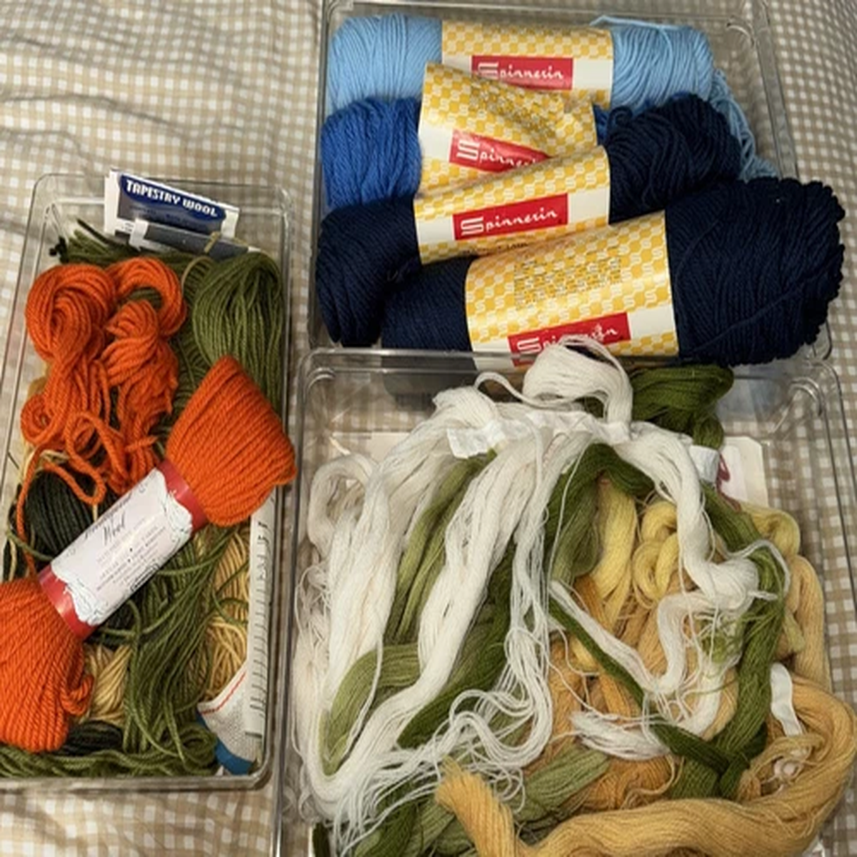 Vtg 70s Spinnerin, Scovill, Bucilla 100% Virgin Wool Grn Orange Yellow Blue