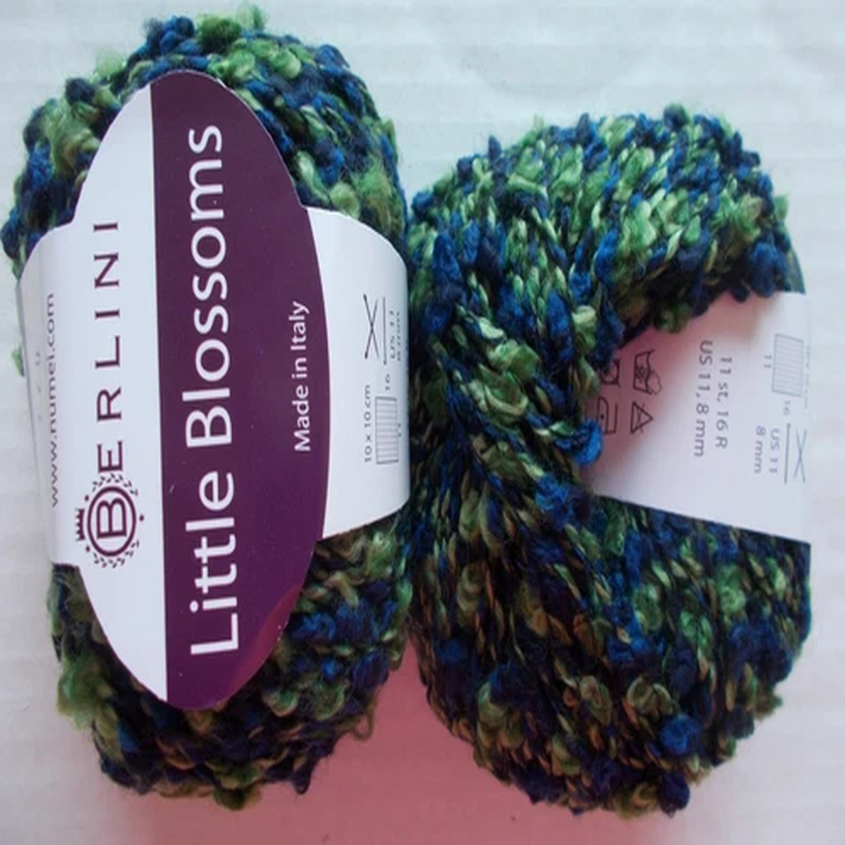 Berlini Little Blossoms wool boucle yarn, Blue Forest, lot of 2 (55 yds each)
