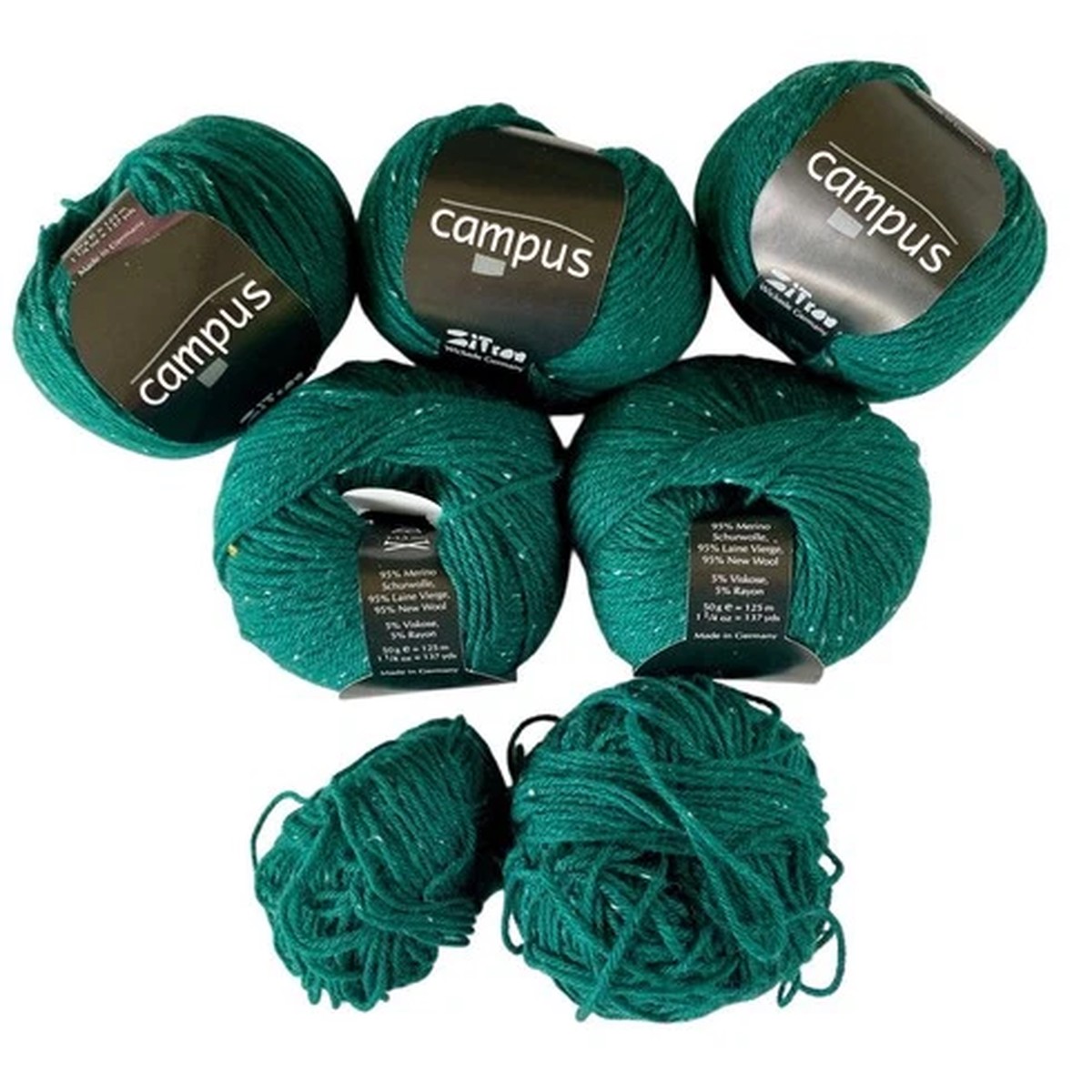 Campus Wool Rayon Yarn Evergreen Flecks 5 Skeins Plus 50 Gram Made In Germany