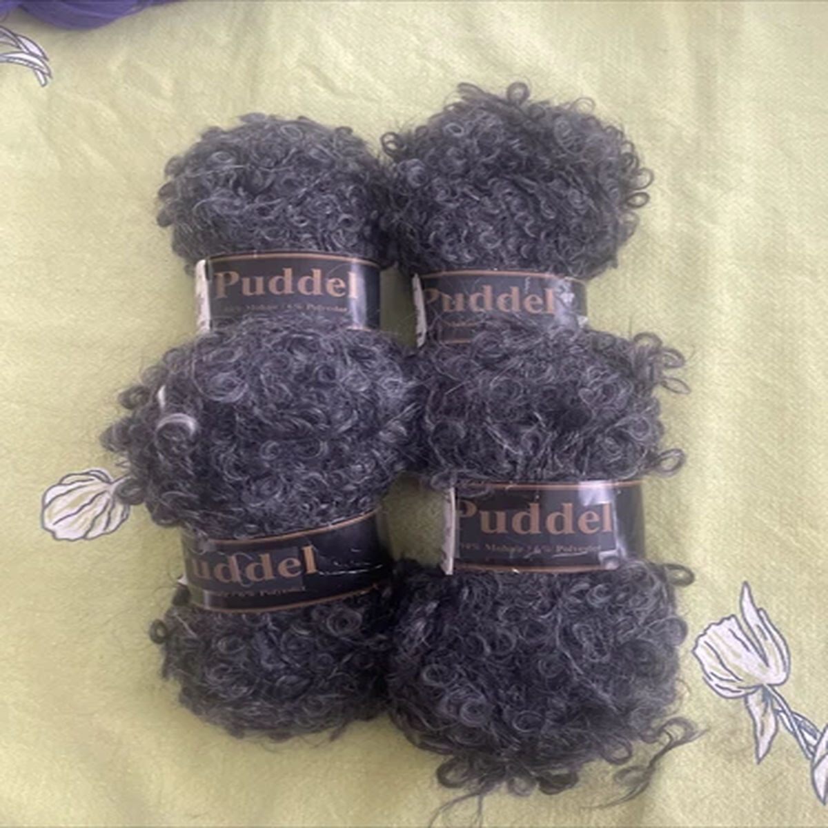 Lot of 4 Puddel Drops 94% Mohair 6% Polyester Yarn Charcoal Norway 50g Ea