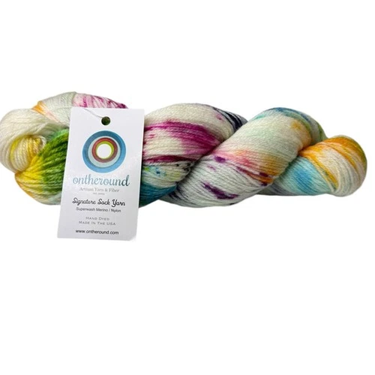 On The Round Signature Sock Yarn 100% Superwash Merino Speckled Cosmic Rainbow