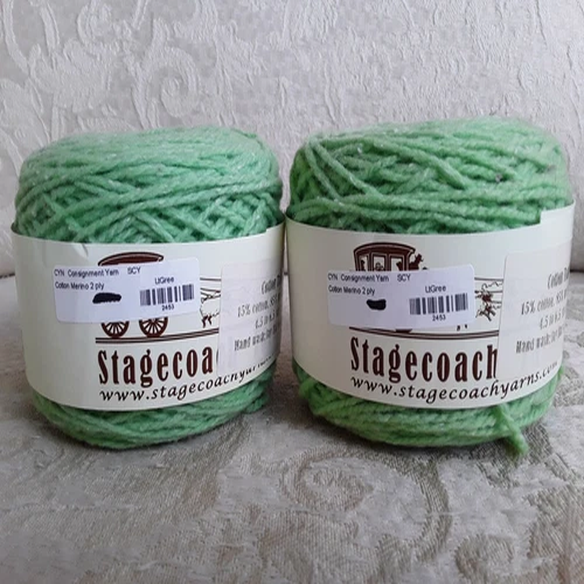 Stagecoach Yarns 2 Skeins Light Green Merino Cotton Blend DK Weight 145 Yds