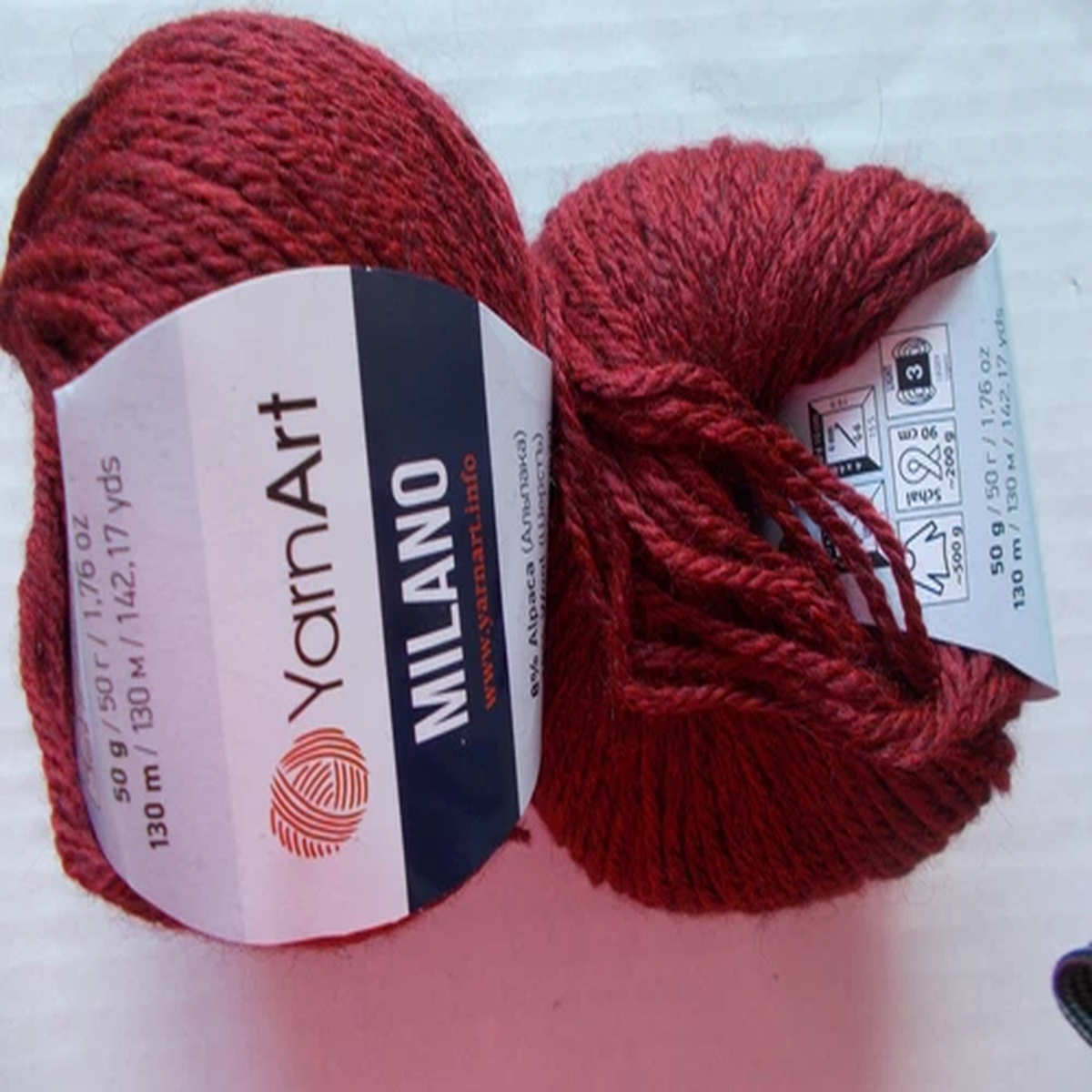 YarnArt Milano alpaca blend yarn, Wine (#856), lot of 2, (142 yds ea)