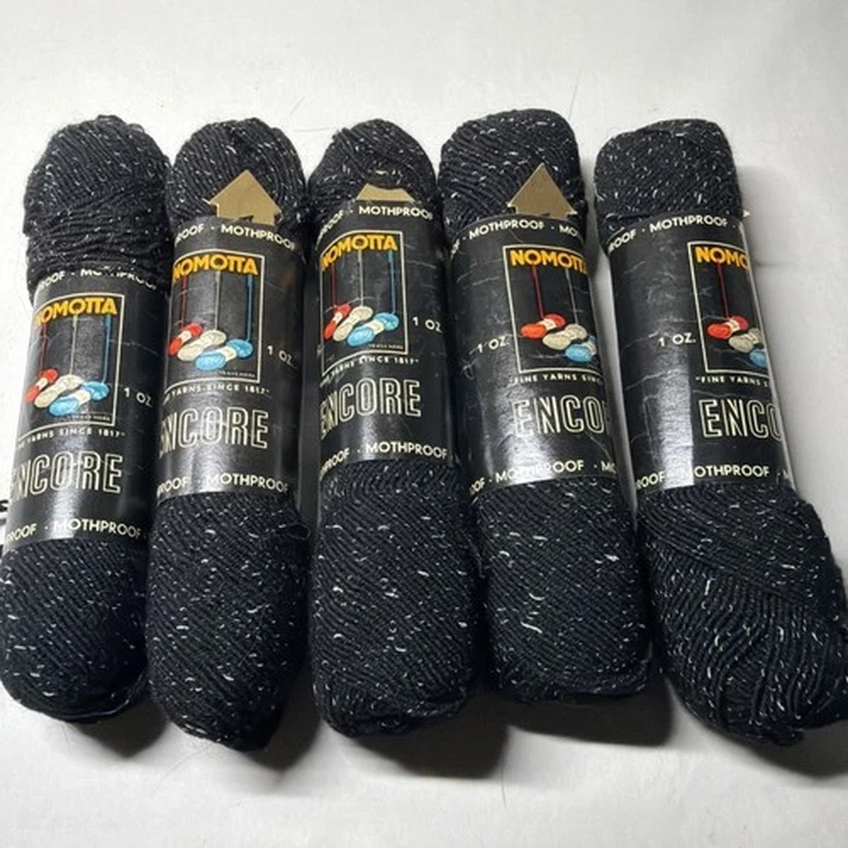 5 Skeins Nomotta Wool Blend Mothproof Yarn 1 oz - 155yds Black White Speckle