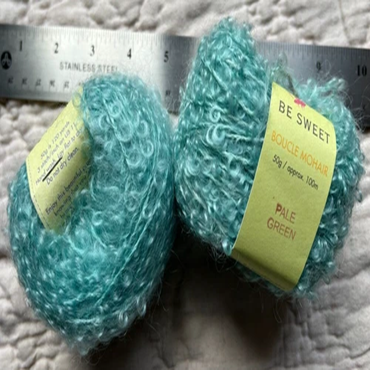 Be Sweet Boucle Baby Mohair Yarn "Pale Green" 2 Balls