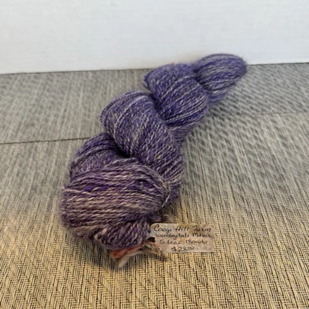 CORGI HILL FARM Yarn ~ Color-Purple & White ~ 5.6oz/180yds ~Wensleydale & Mohair