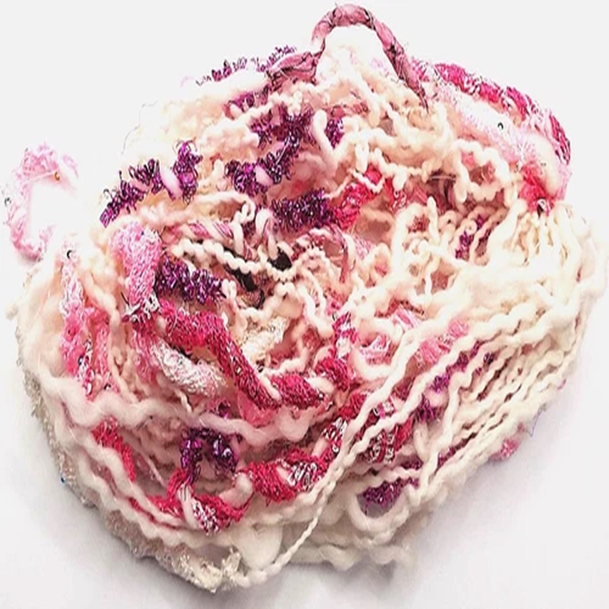 Handspun yarn, Lace, Silk, Sequins, Worsted wt to Chunky wt, Pink