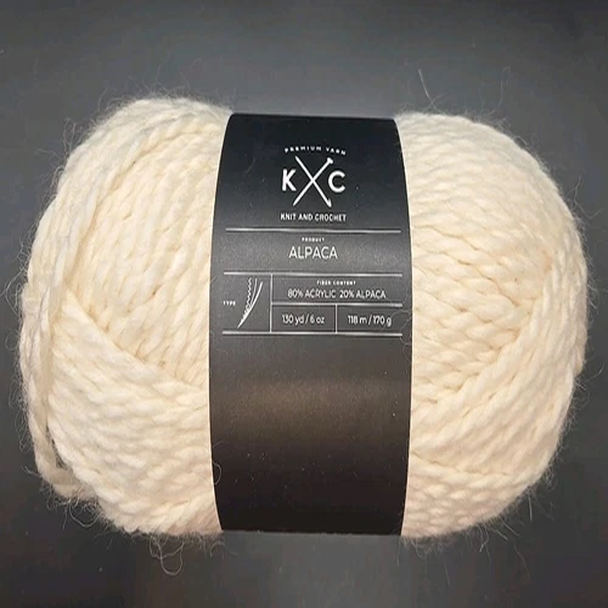 K&C Luxe Craft Alpaca Yarn 170g/6oz 130yds/118m Cream Color Super Bulky #6