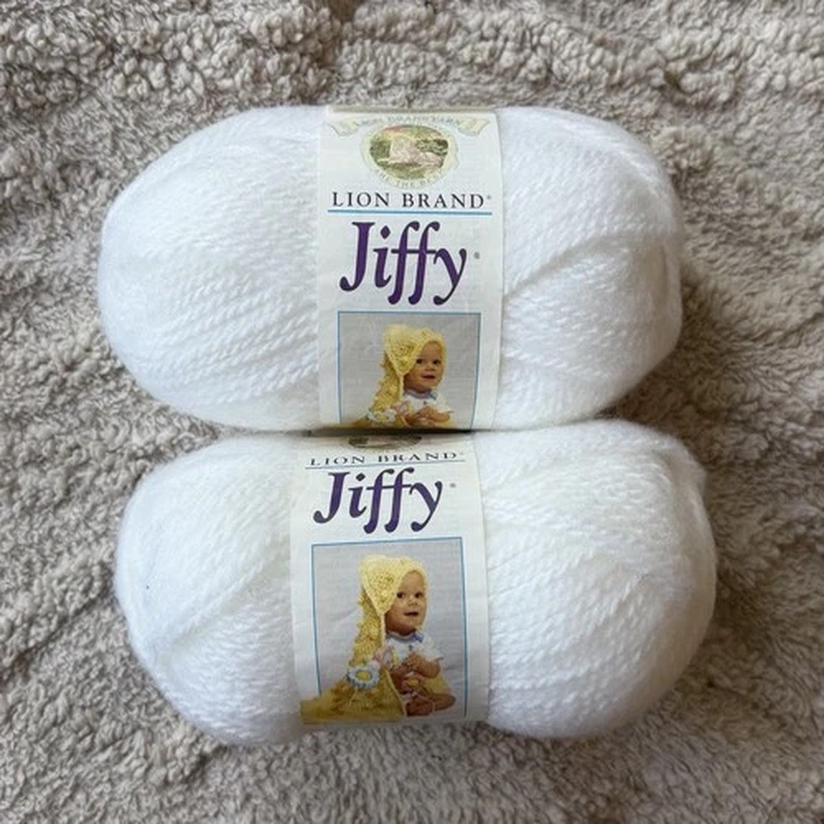 Lot of 2 Lion Brand "Jiffy" Mohair Look Yarn - Acrylic - White - Brand New