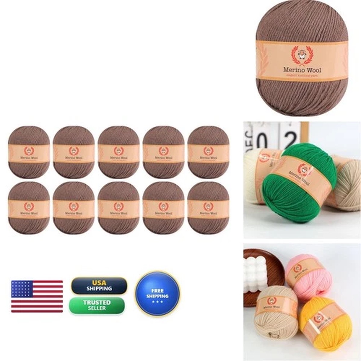 100% Merino Wool Yarn 10 Pack - Brown 215