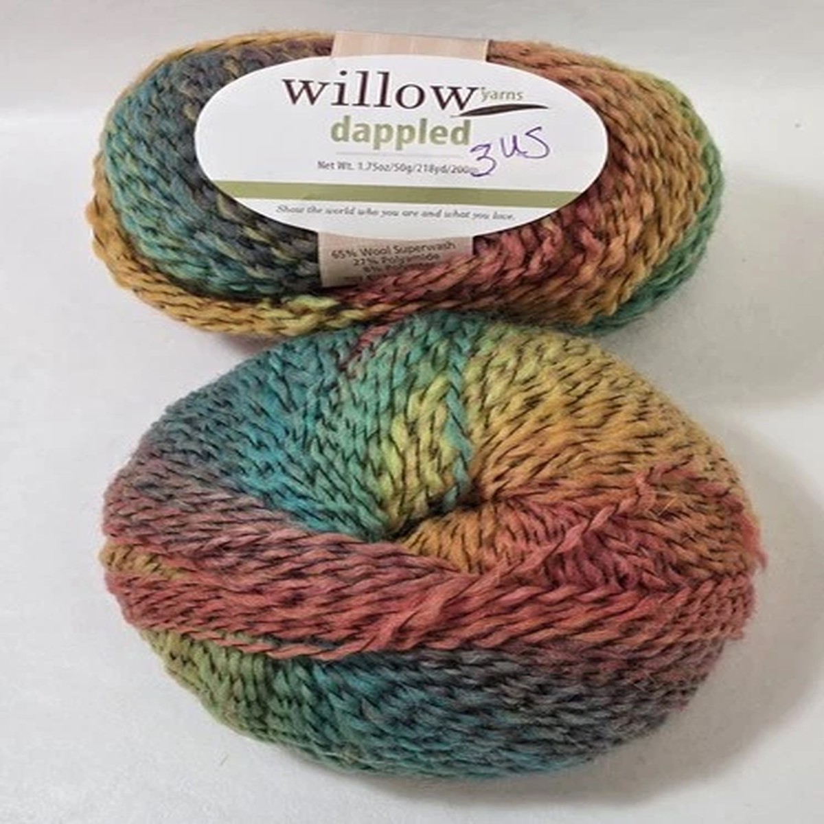 2 Autumn Willow Yarns Dappled Superwash Wool Blend 50g 218y
