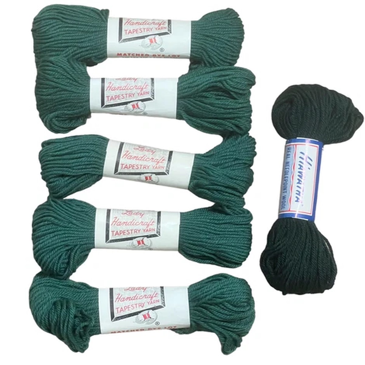 6x Lady Handicraft Tapestry Yarn Gobel in Green Virgin Wool & Hiawatha Lot of 6