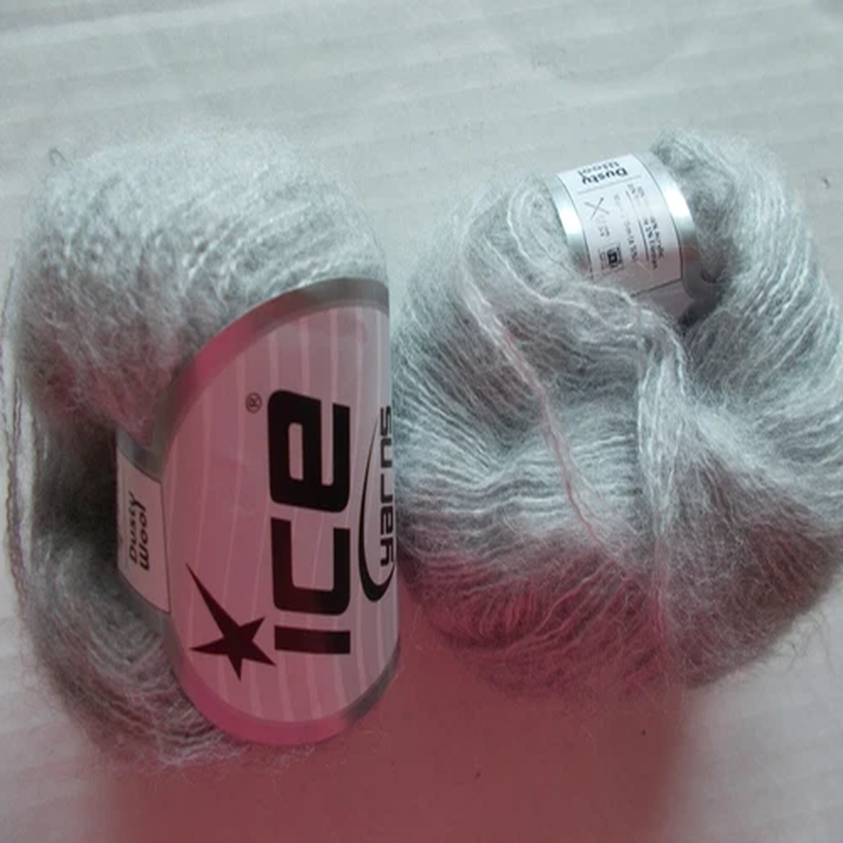 Ice Yarns Dusty Wool Superfine brushed yarn, light grey, lot of 2 (297 yds ea)